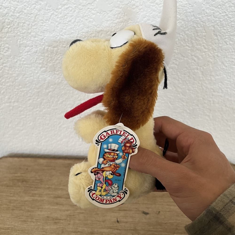 Vintage 1983 Dakin Garfield Odie Puppy Dog Stuffed Animal Plush Dummy Cap 7" NWT - Picture 2 of 9